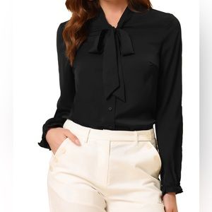 Forever 21 Black Neck Tie Long Sleeve Buttoned Top